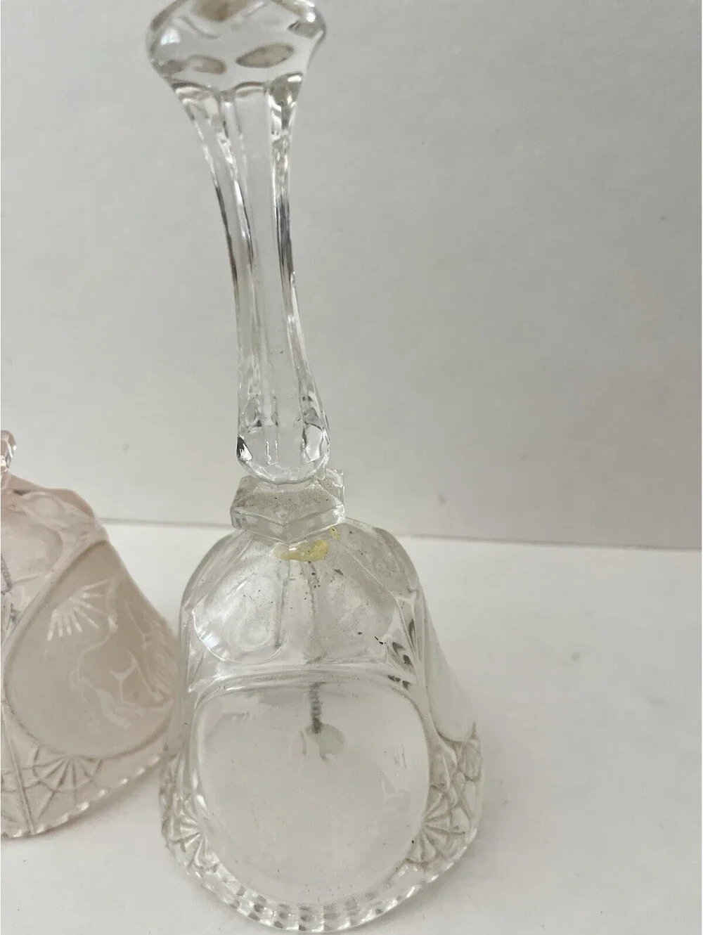 Lot of 2 Gorgeous Glass Lead Crystal Bell - Clear And Pink Tone